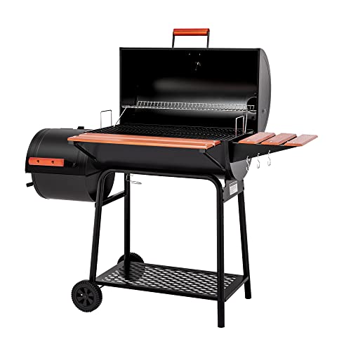 Royal Gourmet CC1830W 30 Barrel Charcoal Grill with Side Table, 627 Square Inches, Outdoor Backyard, Patio and Parties, Black