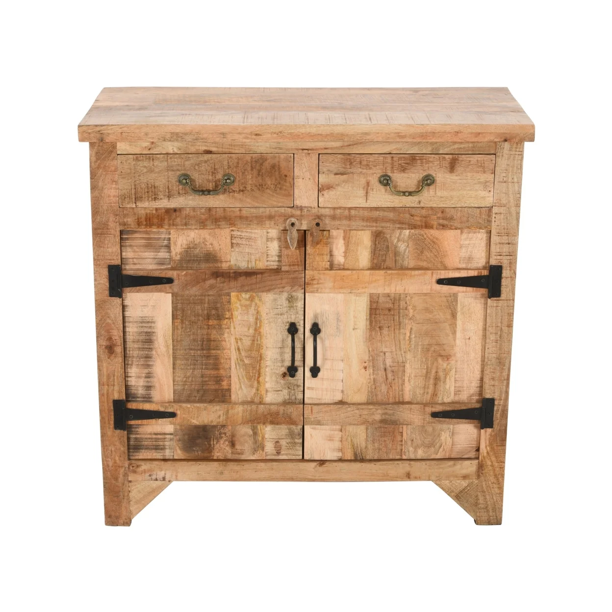 39 Inch Artisanal Farmhouse Style 2 Drawer Mango Wood Cabinet Console with 2 Door Storage, Rustic Brown- Saltoro Sherpi