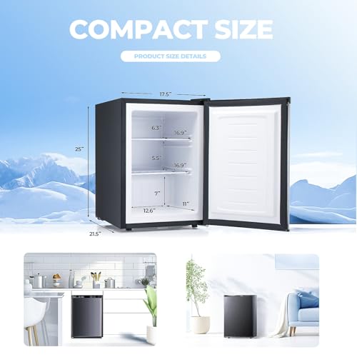 3.0 Cu.ft Upright Freezer, Small Mini Freezer with Adjustable Thermostat, Removable Shelves, Reversible Single Door, for Bedroom/Home/Dorms/Apartment