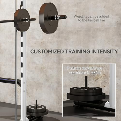 Soozier Squat Rack with Pull-Up Bar, Adjustable Power Rack with Barbell Bar, Multi-Functional Bench Press Rack for Home Gym Strength Training