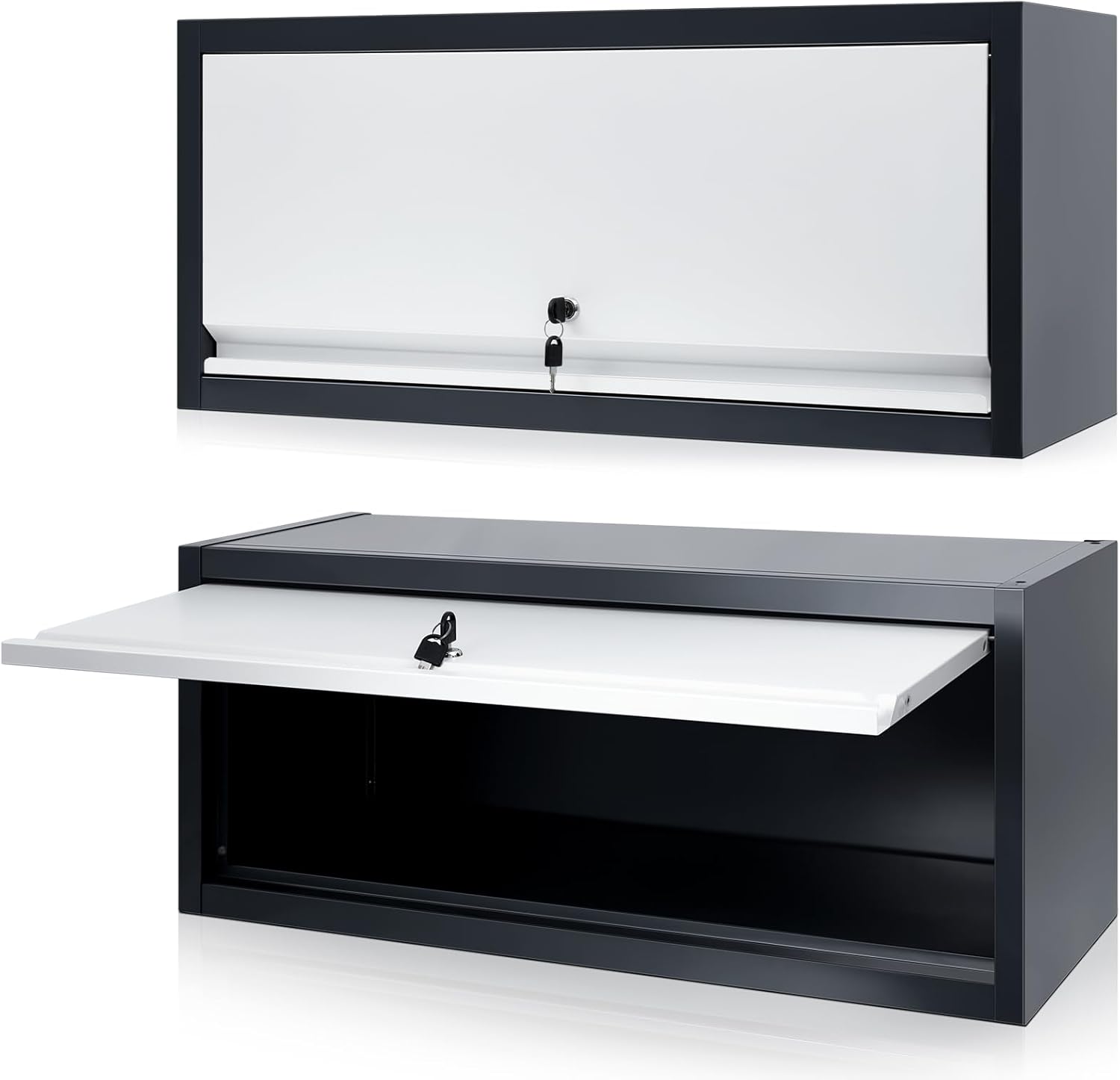 2 Pcs Metal Wall Cabinets Small Wall Mounted Cabinet Lockable Storage Cabinet with Up Flip Door Wall Steel Hanging Upper Cabinet for Garage Kitchen