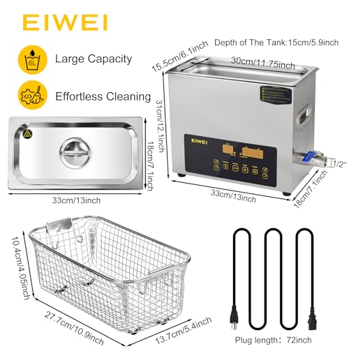 3L Ultrasonic Cleaner Dual-Frequency Professional Digital Stainless Steel Cleaning Machine with Heater Timer for Carburetor, Parts, Circuit Board