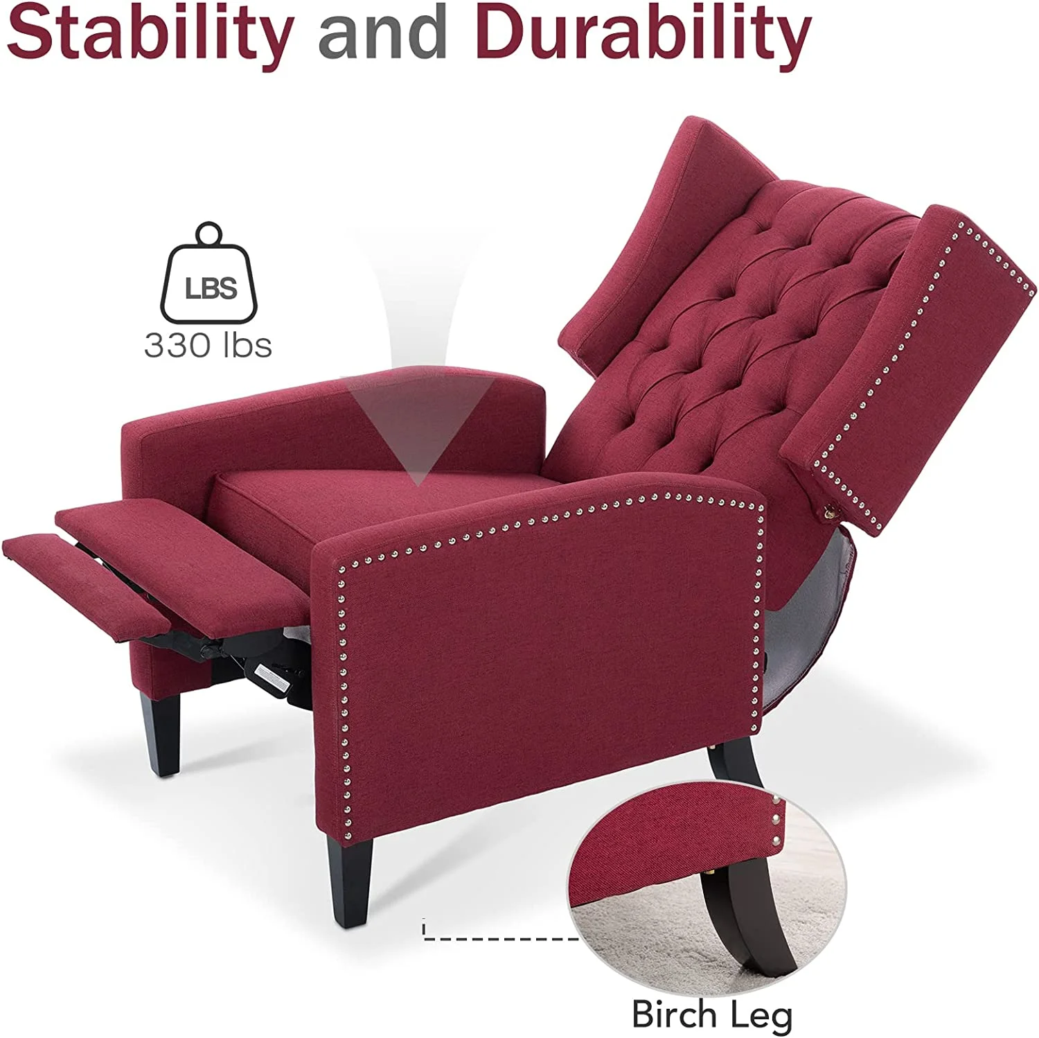 Wingback Recliner Tufted Fabric Recliner Traditional Classic Recliner Reading Armchair Push Back Arm Recliner Lounge Chair Study Living Room Bedroom