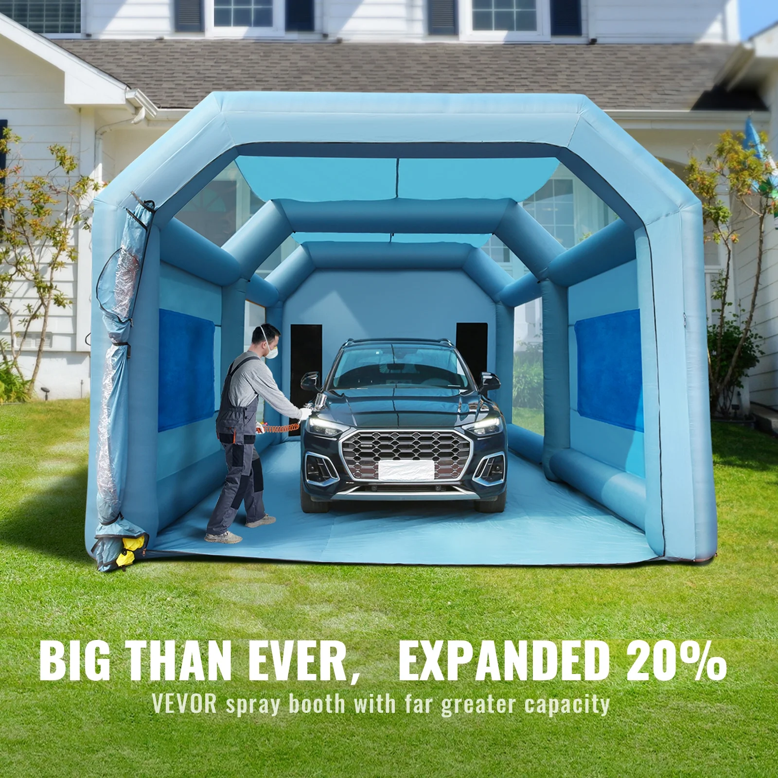 SKYSHALO Inflatable Paint Booth 26x15x11ft Inflatable Spray Booth Car Paint Tent with 750W+950W Filter System Blower