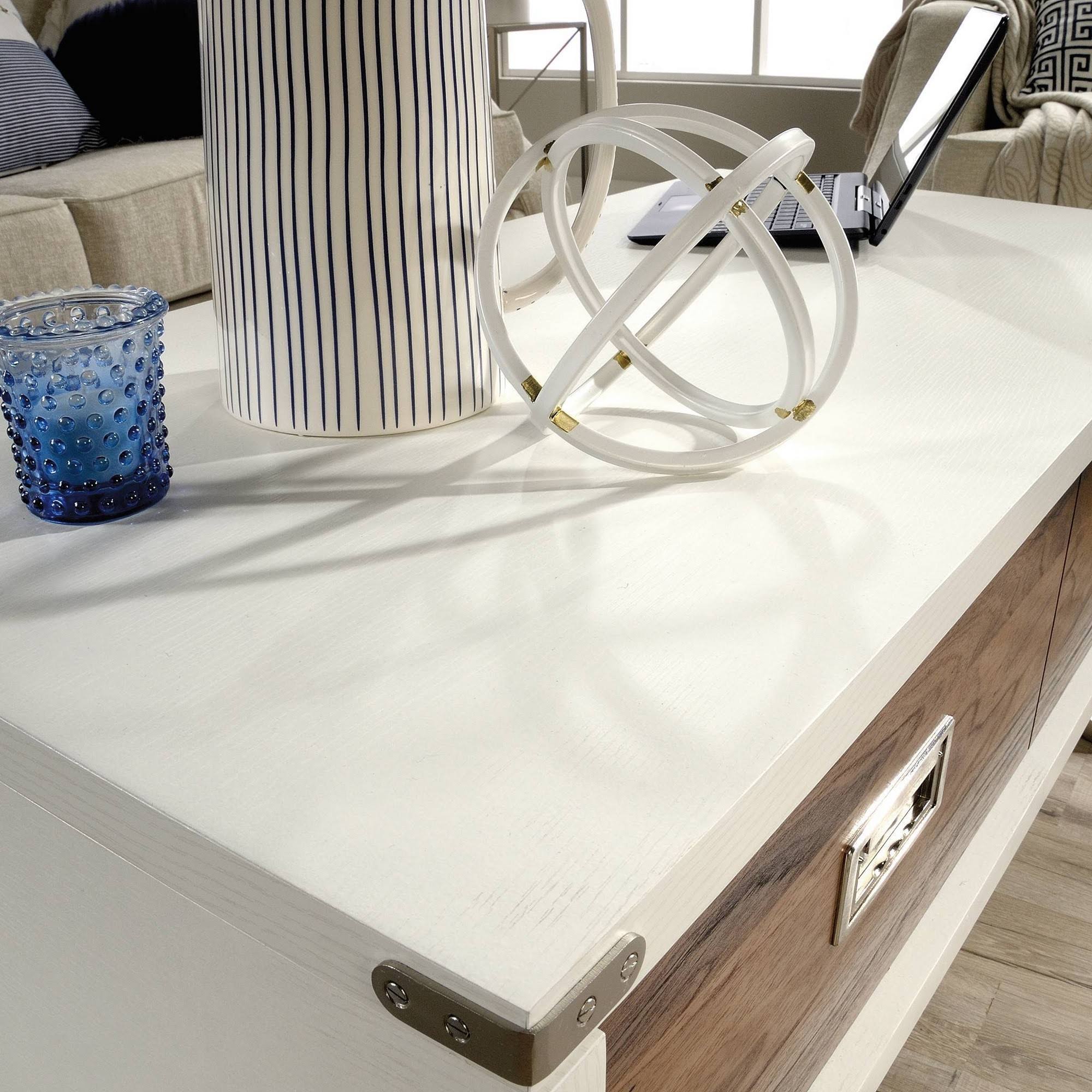 Sauder Vista Key Coastal Wood and Metal Lift-Top Coffee Table in Pearl Oak
