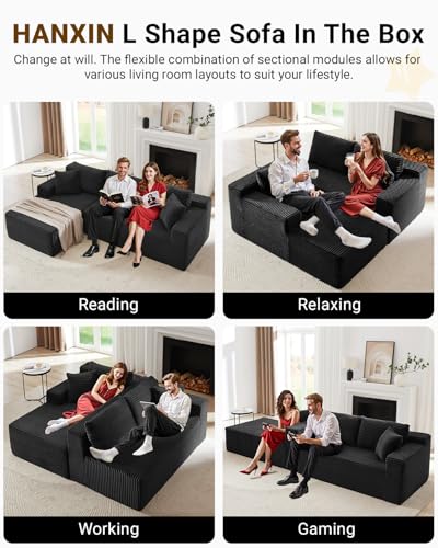 105 Inch Cloud Sectional Couch,Modern Modular Sectional Sofa with Deep Seat,Corduroy Boneless Couches with L-Shape Chaise for Living Room Bedroom