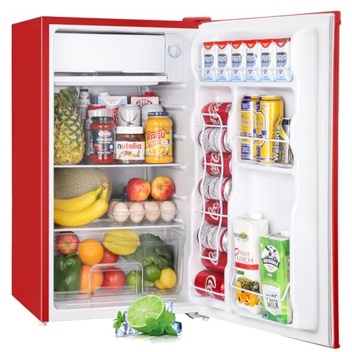 Upstreman 3.2 Cu.Ft Mini Fridge with Freezer, Single Door Mini Fridge, Dorm Fridge, Adjustable Thermostat, Mini Refrigerator for Bedroom, Office