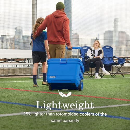 Coleman Pro 55qt Wheeled Ultra-Light Premium Hard Cooler, Extra-Thick Insulation Keeps Ice up to 5 Days, 92-Can Capacity, Heavy-Duty Wheels
