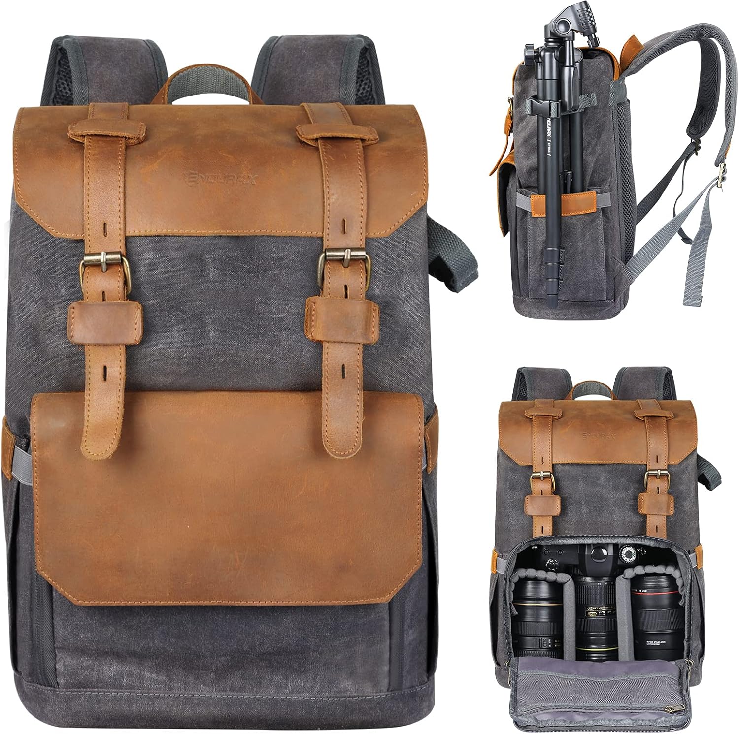 Endurax Leather Camera Backpack Bag for Photographers Waterproof DSLR Backpacks fit up to 15 Laptop Upgrade