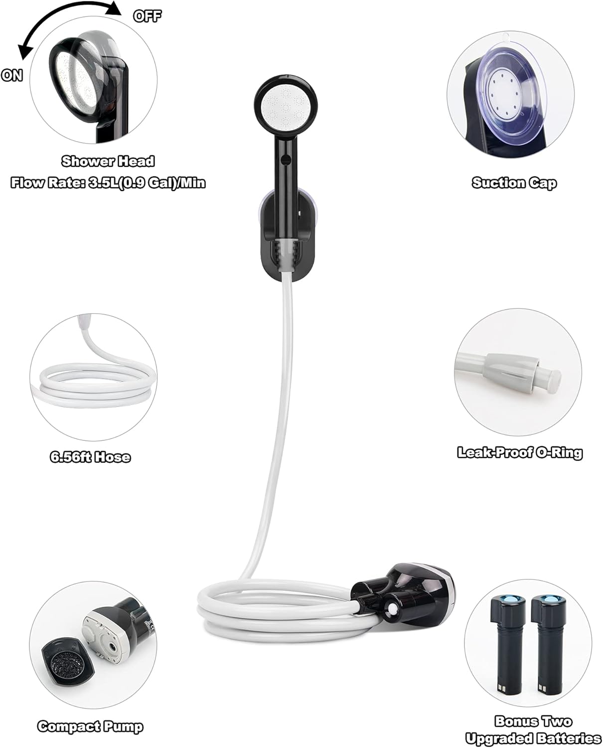 anngrowy Portable Shower Camping Shower Outdoor Showerhead Camp Shower Pump Electric Rechargeable Portable Shower Head for Pet Cleaning Beach Washing