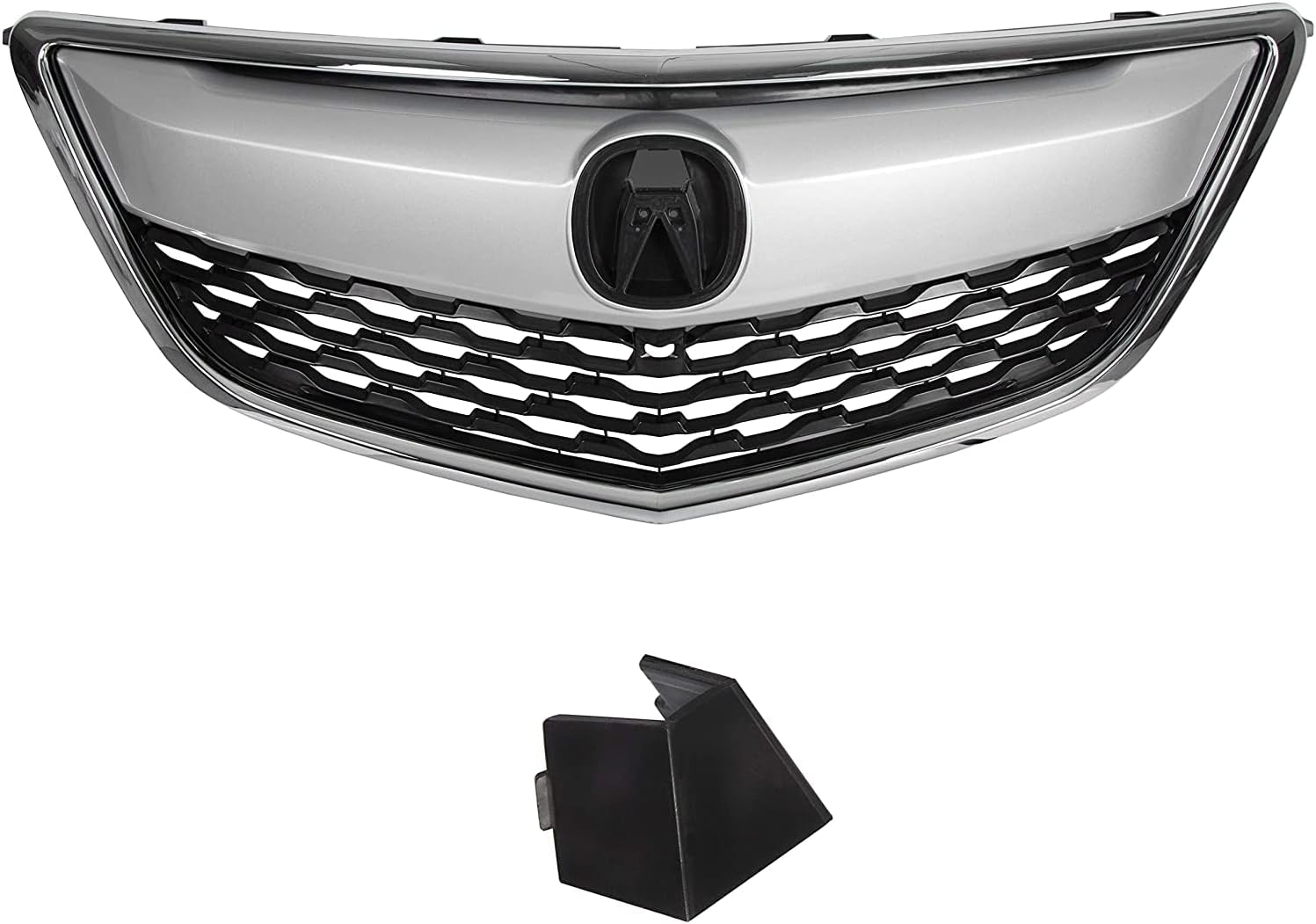 HECASA Front Grille Cover Compatible with 2014-2016 ACURA MDX Silver Black Replacement for AC1200121 75101TZ5A01