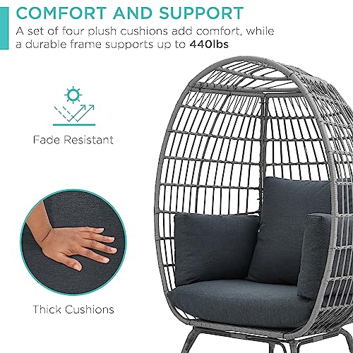 Best Choice Products Wicker Egg Chair, Oversized Indoor Outdoor Lounger for Patio, Backyard, Living Room w/ 4 Cushions, Steel Frame, 440lb Capacity