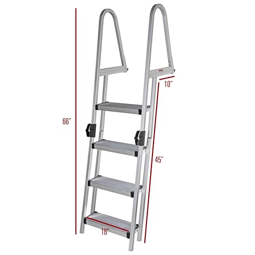 Extreme Max 3005.5284 Heavy-Duty Aluminum Pontoon & Dock Ladder with 15.75" Wide Fold-Up Steps - 3-Step, 300 lbs. Weight Capacity