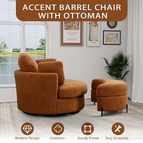 Chifee & Vingol 42.2" Oversized Swivel Accent Chair Round Barrel Chair,Chenille,Beige