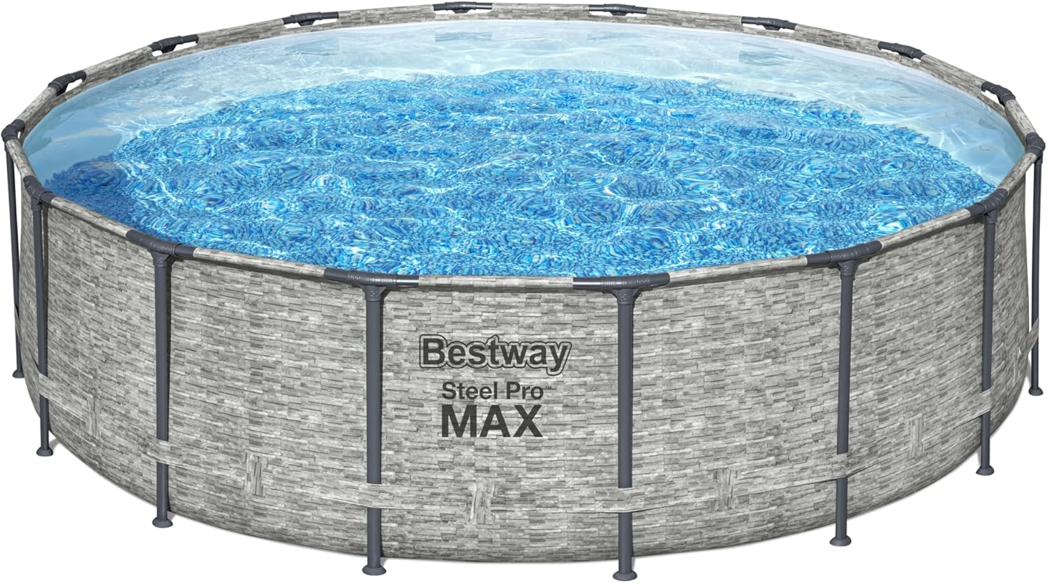 Bestway Steel Pro MAX Above Ground Swimming Pool Set (16' x 48") | Round Outdoor Backyard Family Pool Features Realistic Stone Pool Liner | Includes