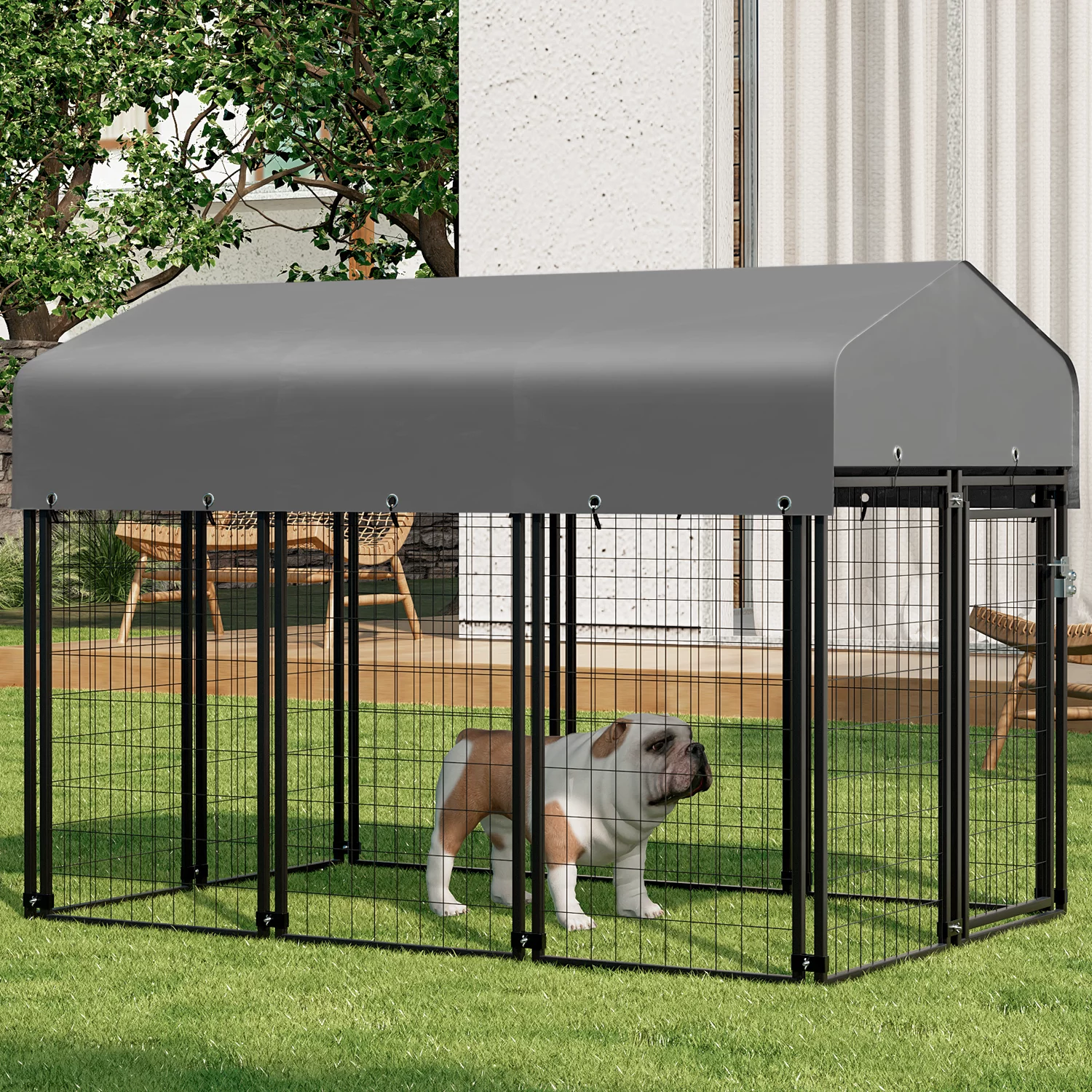 MoNiBloom 4ft x 6.25ft x 4.50ft Heavy Duty Outdoor Dog Kennel with Waterproof Canopy, 10 Panels Expandable Dog Playpen with Latch