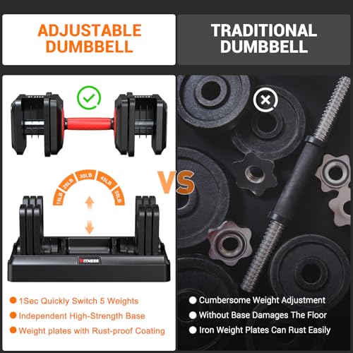 Adjustable Dumbbells Set of 2, 1-Sec Adjustable Weights Dumbbells Set, 5 in 1 Free Dumbbell with Anti-Slip Texture Handle