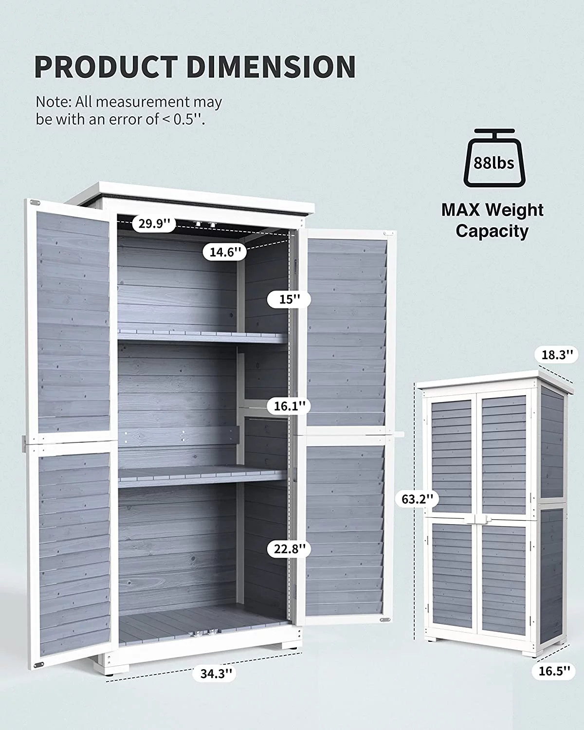 Lofka Outdoor Storage Cabinet Garden Shed w/ Asphalt Roof, Gray - Radiant Selections