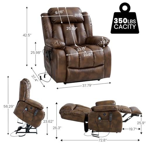 Large Power Lift Chairs Recliners for Elderly with Heated and Massage,Infinite Position Overstuffed Wide Power Lift Recliner，4 Positions