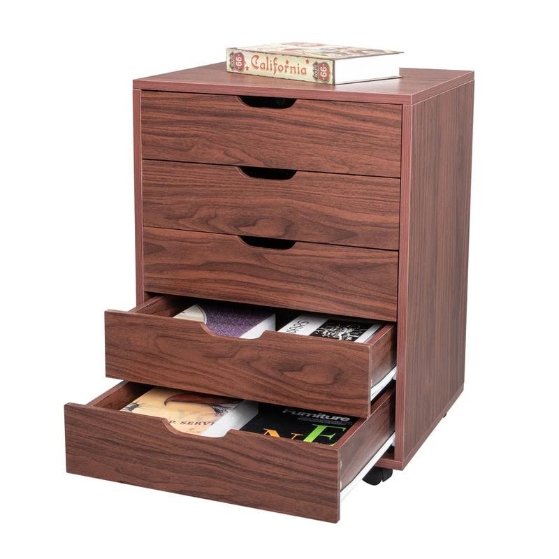 Five Drawers MDF with PVC Wooden File Cabinet Brown