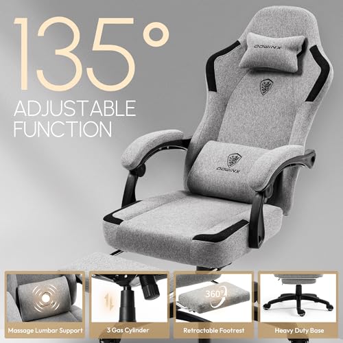 Dowinx Fabric Gaming Chair with Pocket Spring Cushion,Breathable Computer Chair with Massage Lumbar Support and Footrest