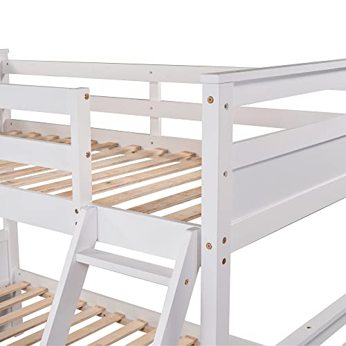 Ball & Cast Twin-Over-Twin Bunk Bed with Twin-Size Trundle and 3 Storage Stairs,Wood Bunkbed w/Full-Length Guardrails,Slat Support
