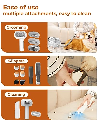 Pet Grooming Vacuum for Dogs, 8 in 1 Pet Grooming Kit & Vacuum Powerful Suction 99% Pet Hair, 2L Large Capacity Dog Hair Vacuum Groomer