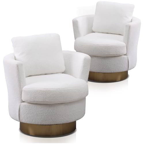 Swivel Barrel Chair,Teddy Round Swivel Accent Chair,Comfy Modern 360 Degree Swivel Reading Chair,Sherpa Armchair Swivel Club Chair for Bedroom,Hotel