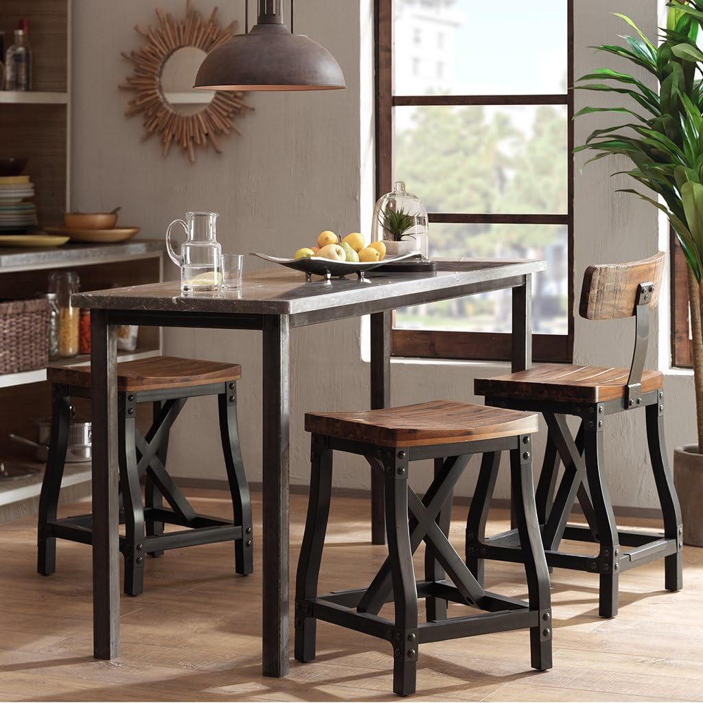 Ink+Ivy Lancaster Counter Stools, Contour Seat, Removable Backrest Modern Industrial Counter-Height Kitchen Chair, Solid Wood