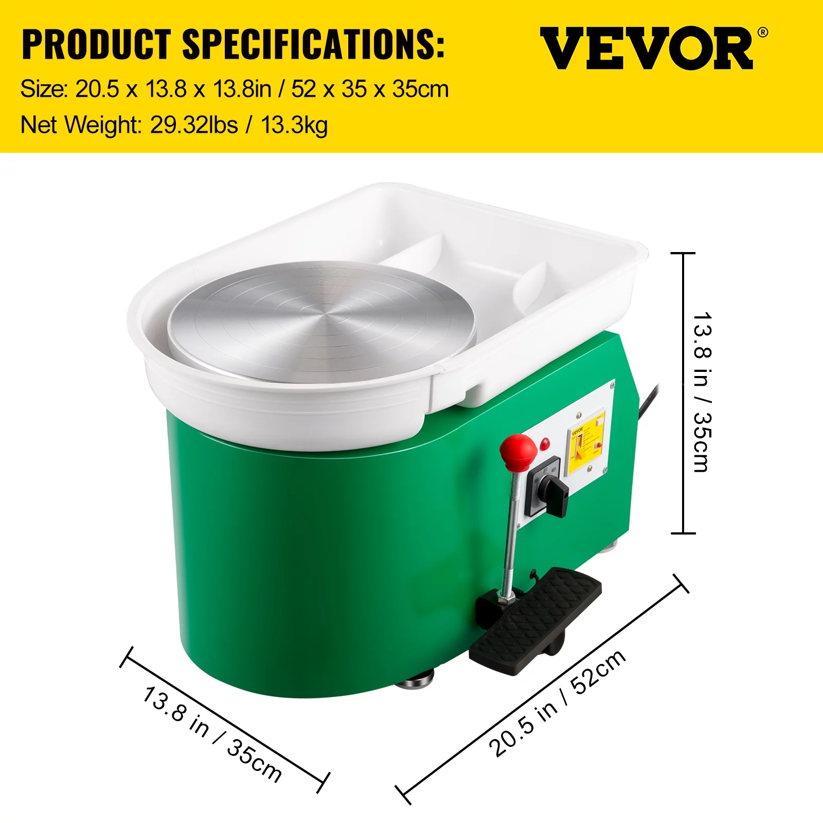 VEVORbrand Pottery Wheel Machine 11", 0-300rpm Ceramic Wheel, 350w Foot Pedal Shaping Tools 1pc Apron
