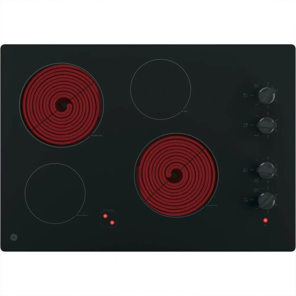 GE JP3030DJBB 30 inch Built-In-Knob Control Electric Cooktop Bundle with Premium 2 YR CPS Enhanced Protection Pack