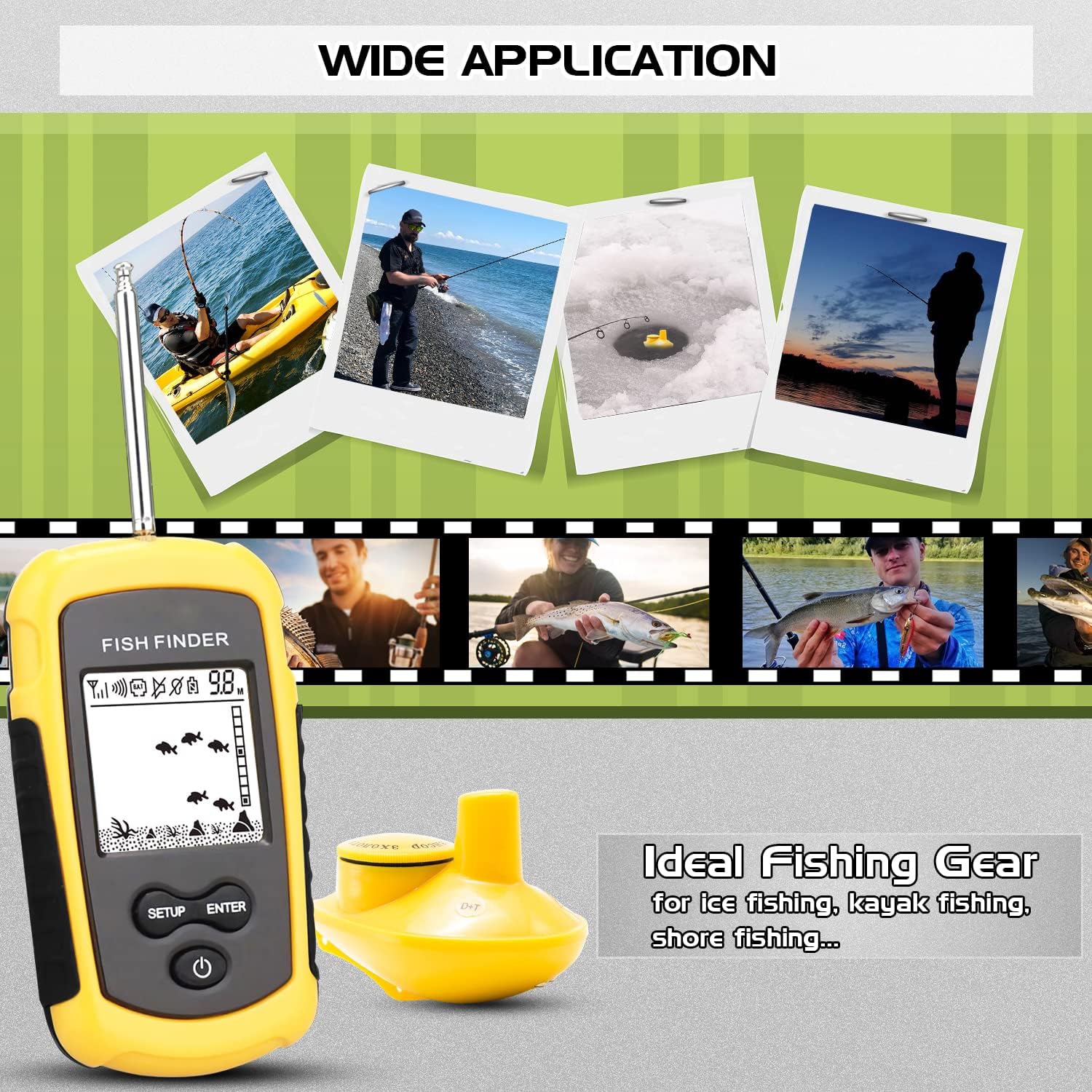Atibin Castable Shore Fish Finder Kayaks Wireless Portable Depth Finder Sensor Handheld Canoe Fish Sonar Finder Detector Boat Lake Sea Pack of 2