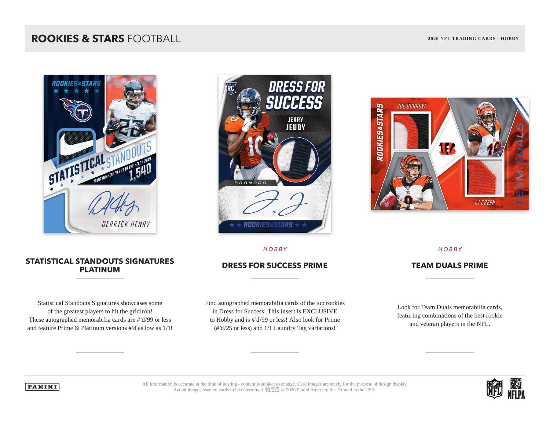 NFL Panini 2020 Rookies u0026 Stars Football Trading Card Hobby Pack