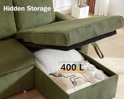 81" Sleeper Sofa Bed with Pull Out Bed, L Shaped Couch Sectional Sleeper Sofa, Pull Out Couch with Reclining Backrest, Reversible Storage Chaise