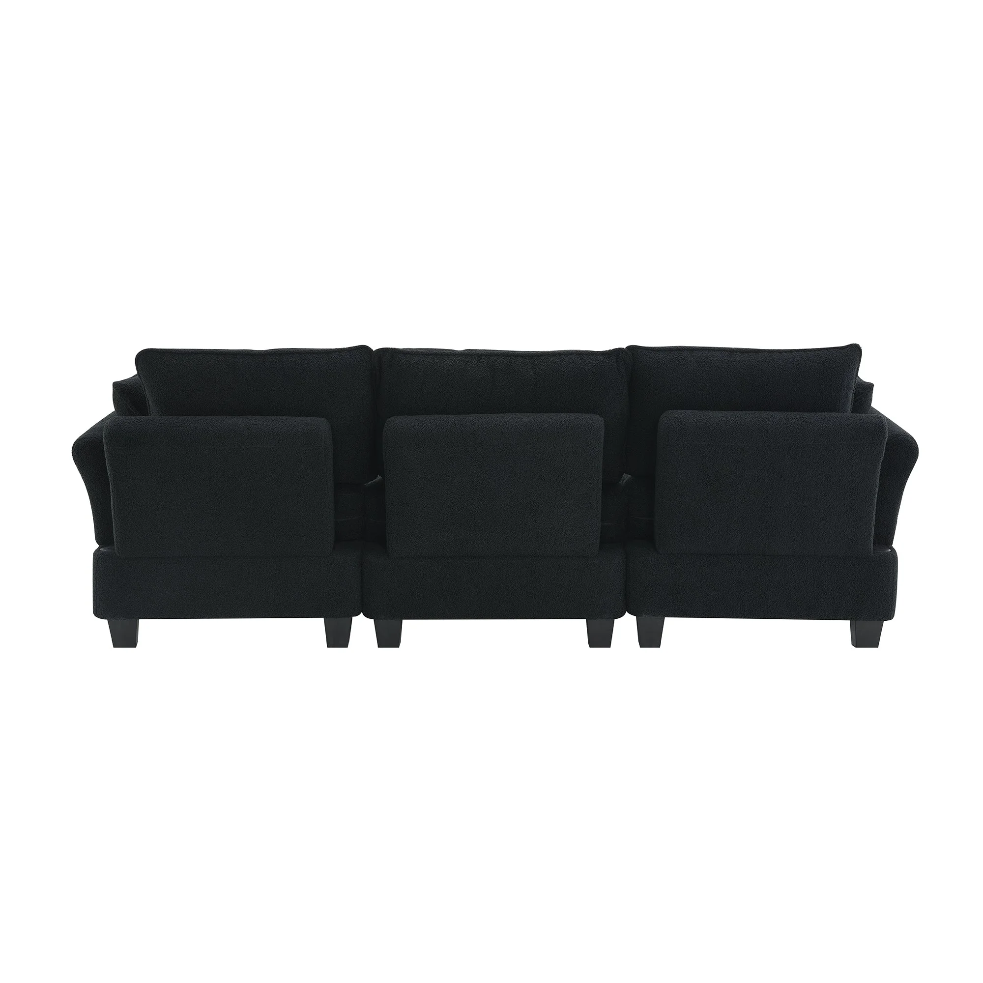 Fayen Velvet Sectional Sofa with Storage Ottoman - Black