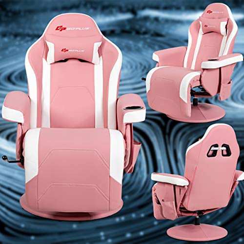 Goplus Massage Gaming Chair, Racing Style Gaming Recliner w/Adjustable Backrest and Footrest