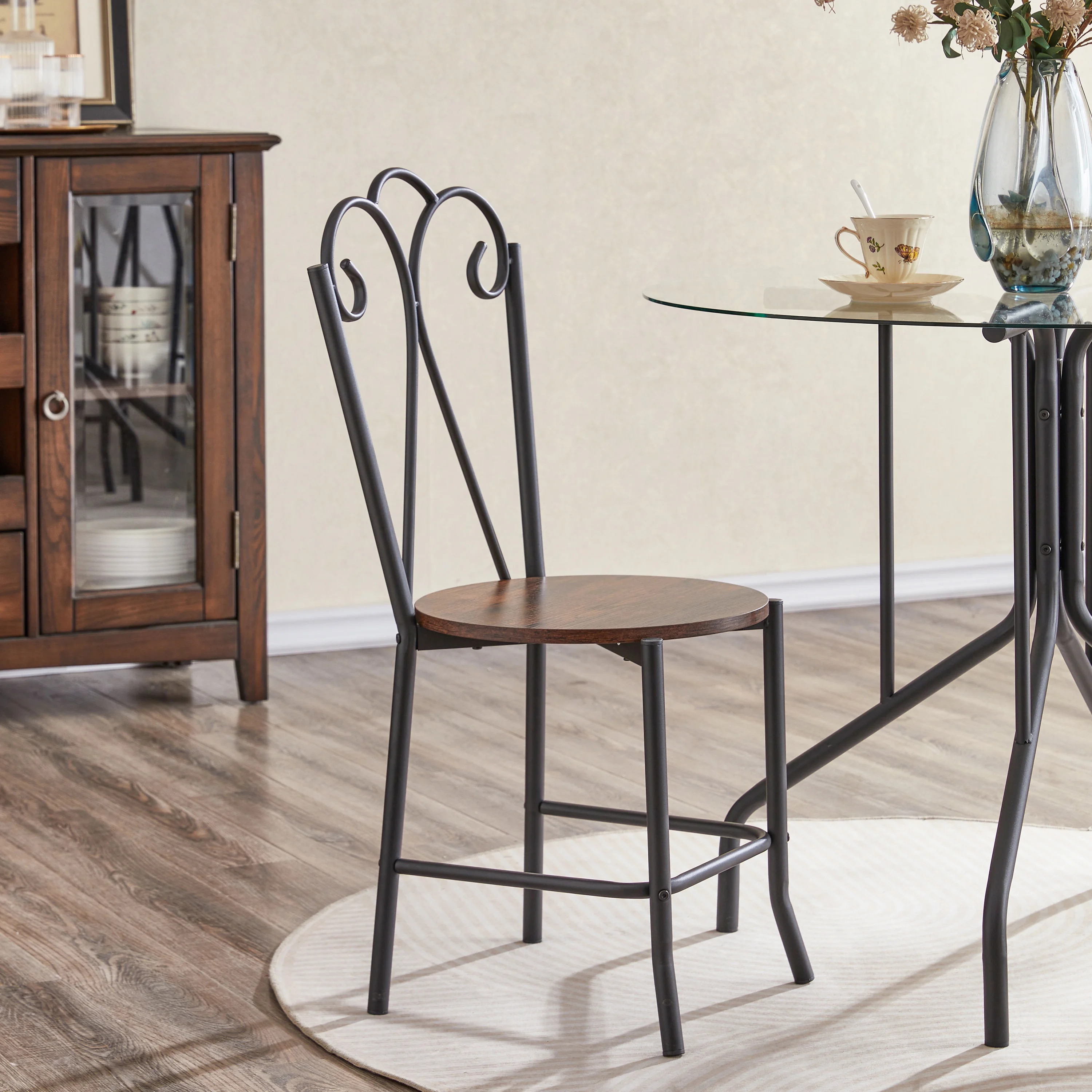5-Piece Tempered Glass Table w/ 4 Chairs,Modern Round Dining Table Furniture Set for Home, Kitchen, Dining Room,Dining Table and Chair