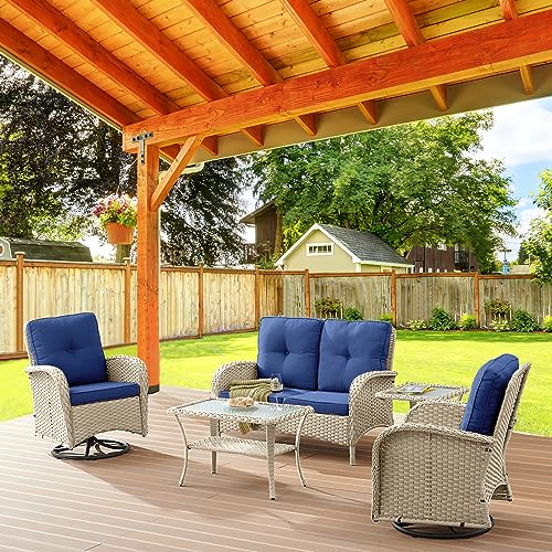 Patio Wicker Chairs Swivel Rocker - Outdoor Swivel Rocking Chairs Set of 2 with Rattan Side Table