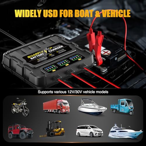 3 Bank Marine Battery Charger, 12V 30A (10A/Bank) Smart Waterproof Onboard Boat Battery Charger