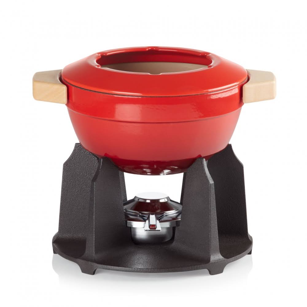Le Creuset Cast Iron Fondue Set with Wooden Handle Cerise