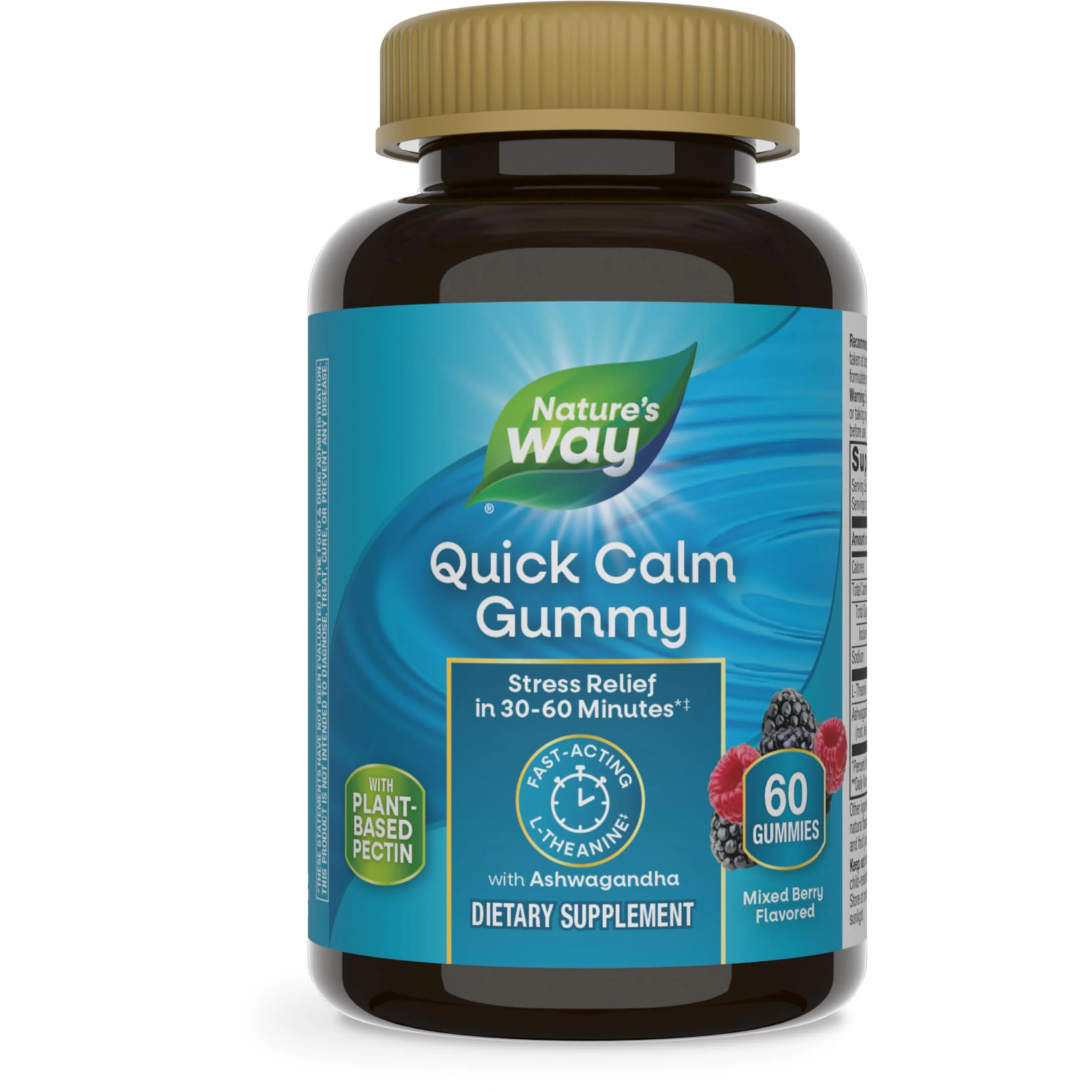 Nature's Way Quick Calm Gummies, L-Theanine for Relaxation*, Fast-Acting, Stress Relief from L-Theanine Within 30-60 Minutes*, with Ashwagandha