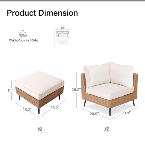 LAUSAINT HOME Outdoor Patio Furniture, 8 Piece Outdoor Sectional Sofa PE Rattan Wicker Patio Conversation Sets