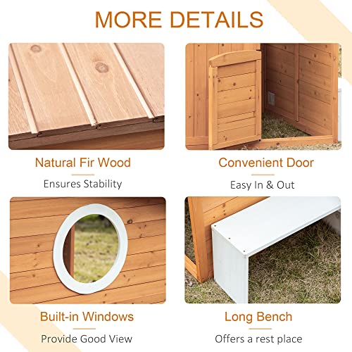 Outsunny Wooden Playhouse for Kids Outdoor with Working Door, Windows, Mailbox, Bench, Flowers Pot Holder, 48" x 42.5" x 53"