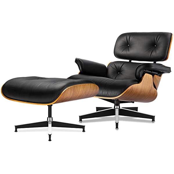 Mid Century Lounge Chair and Ottoman, Modern Chair Classic Design, Top Grain Leather Palisander Wood, Heavy Duty Base Support for Living Room, Study