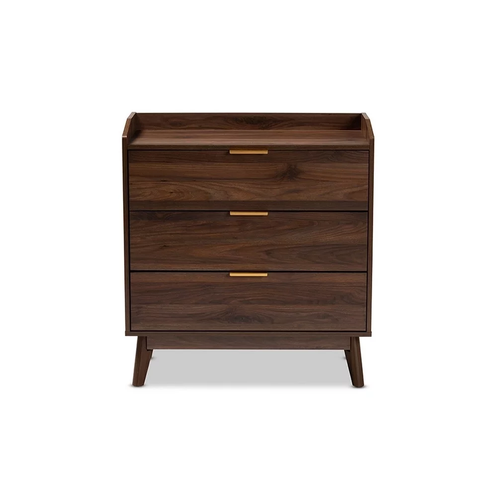 Baxton Studio Lena Mid-Century Modern Walnut Brown Finished 3-Drawer Wood Chest