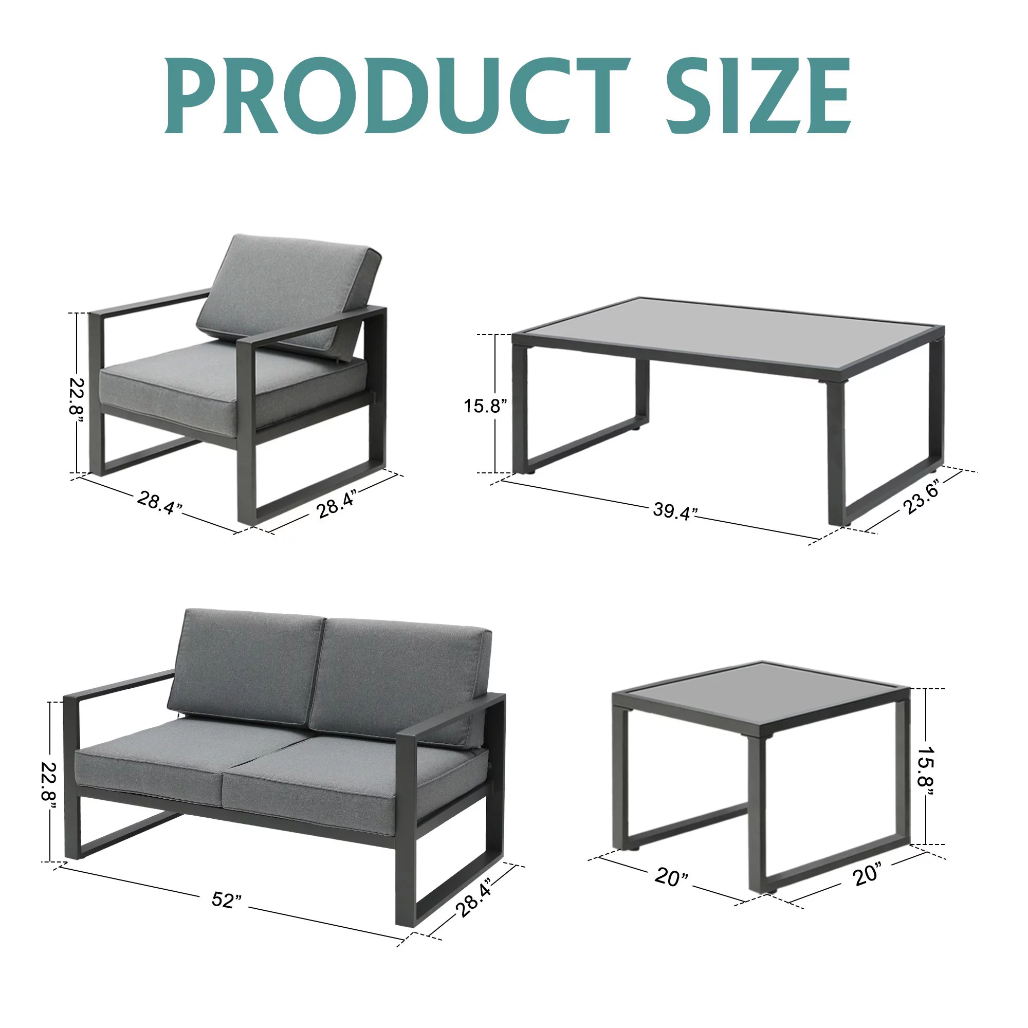 Superjoe 5 Pcs Aluminum Patio Furniture Set All Season Outdoor Couch Conversation Set Modern Metal Sectional Sofa with Ottomans 2 Tables, Gray