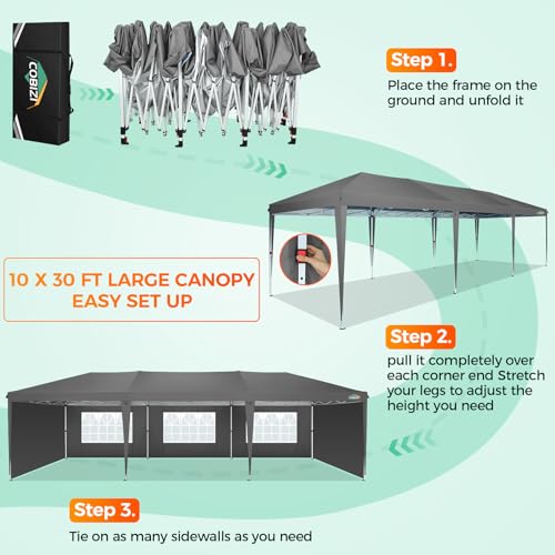 COBIZI 10x10 Pop up Canopy Tent Protable Canopy Tent with 4 Sidewalls Waterproof Commercial Instant Shelter for Parties, Wedding