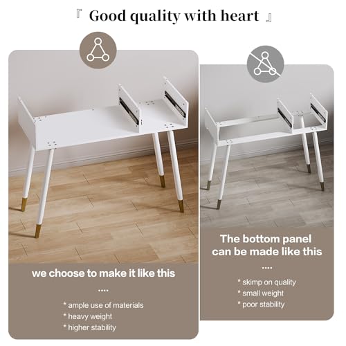 Makeup Vanity Desk with Cloud Lighted Mirror with Power Outlet and LED Strip, 3 Color Lighting Modes with Adjustable Brightness