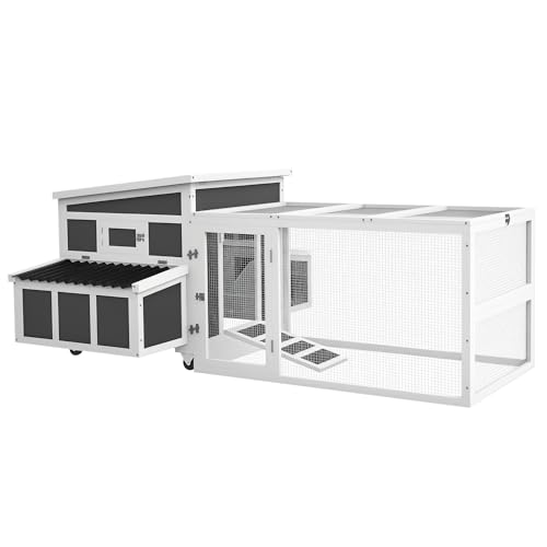 PawHut Wooden Chicken Coop, Chicken Tractor for 6 Chickens, Outdoor Poultry Cage Rabbit Hutch Duck Coop Hen House with Nesting Box, Tray, Windows