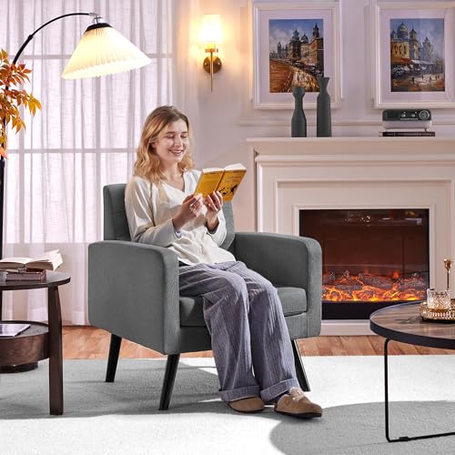 Yaheetech Mid-Century Accent Chairs, PU Leather Modern Upholstered Living Room Chair
